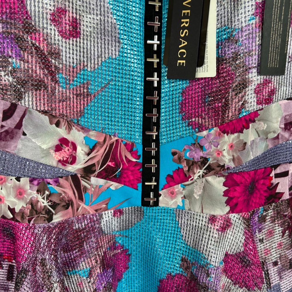 Versace Lilac Floral Raffia Corset Dress with Flounce Skirt, Size 44 - US 8 - Picture 8 of 16